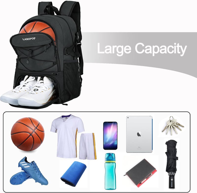 LARIPOP Basketball Bag,Basketball Backpack with Shoe Compartment and Ball Holder,Sport Bags for Soccer,Volleyball,Gym,Travel - Image 3